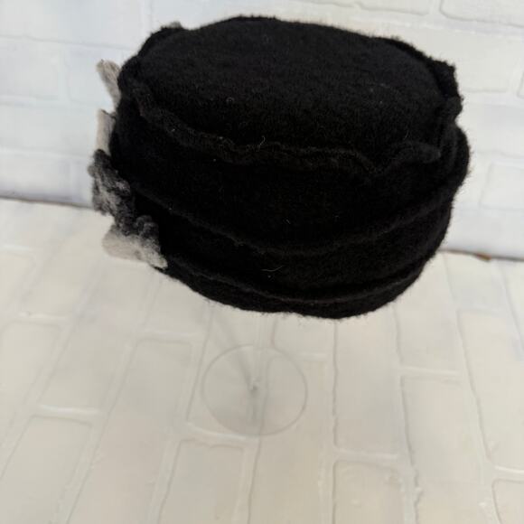 Lafenice Vintage Handmade Felted Wool Hat Black Floral Made in Italy OS - Picture 5 of 7